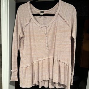 We The Free Medium Pink Waffle Thermal Long Sleeve Flowy Henley